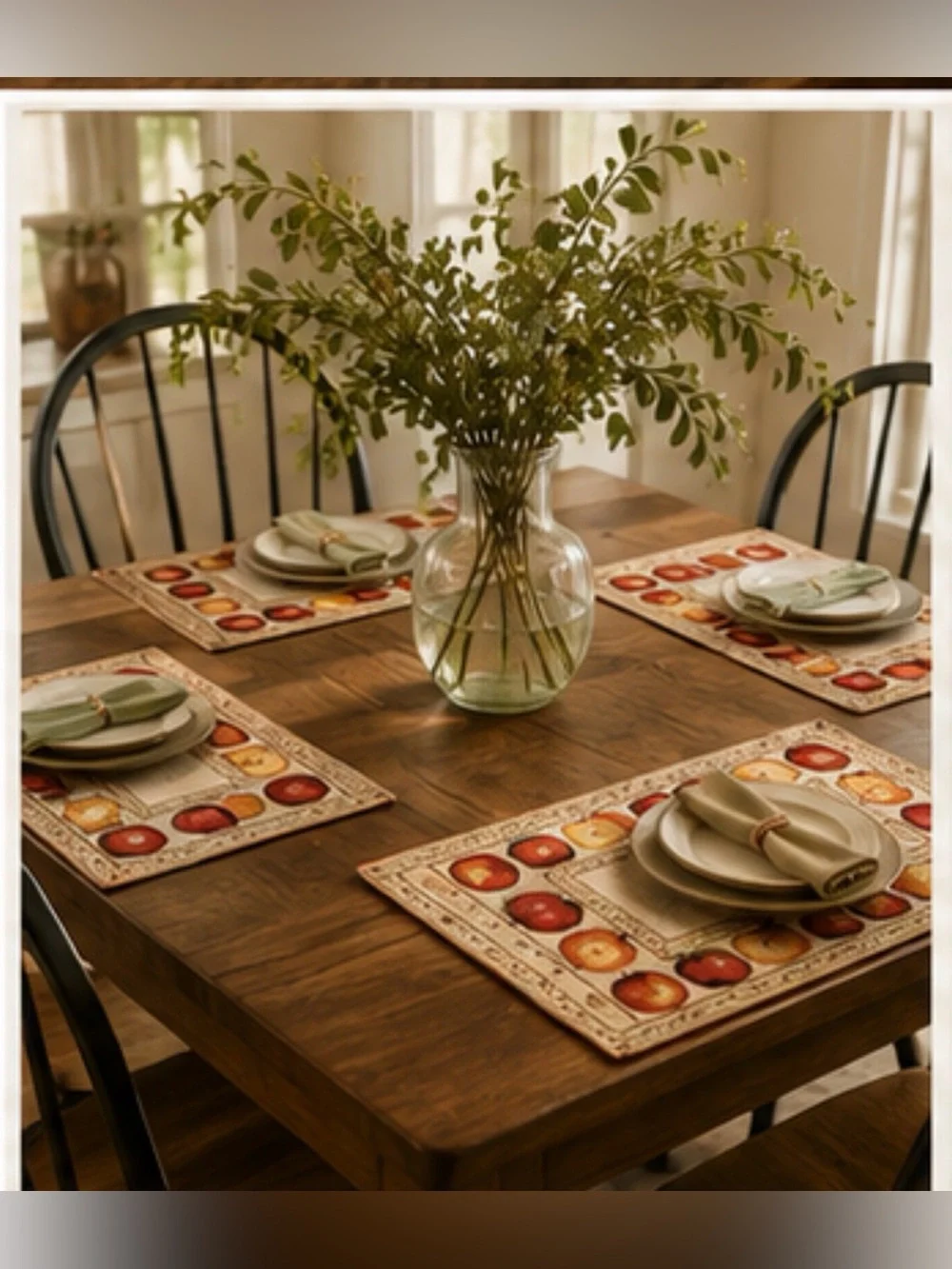 Vintage Apple Harvest Woven Tapestry Placemats Set of 4 | Farmhouse